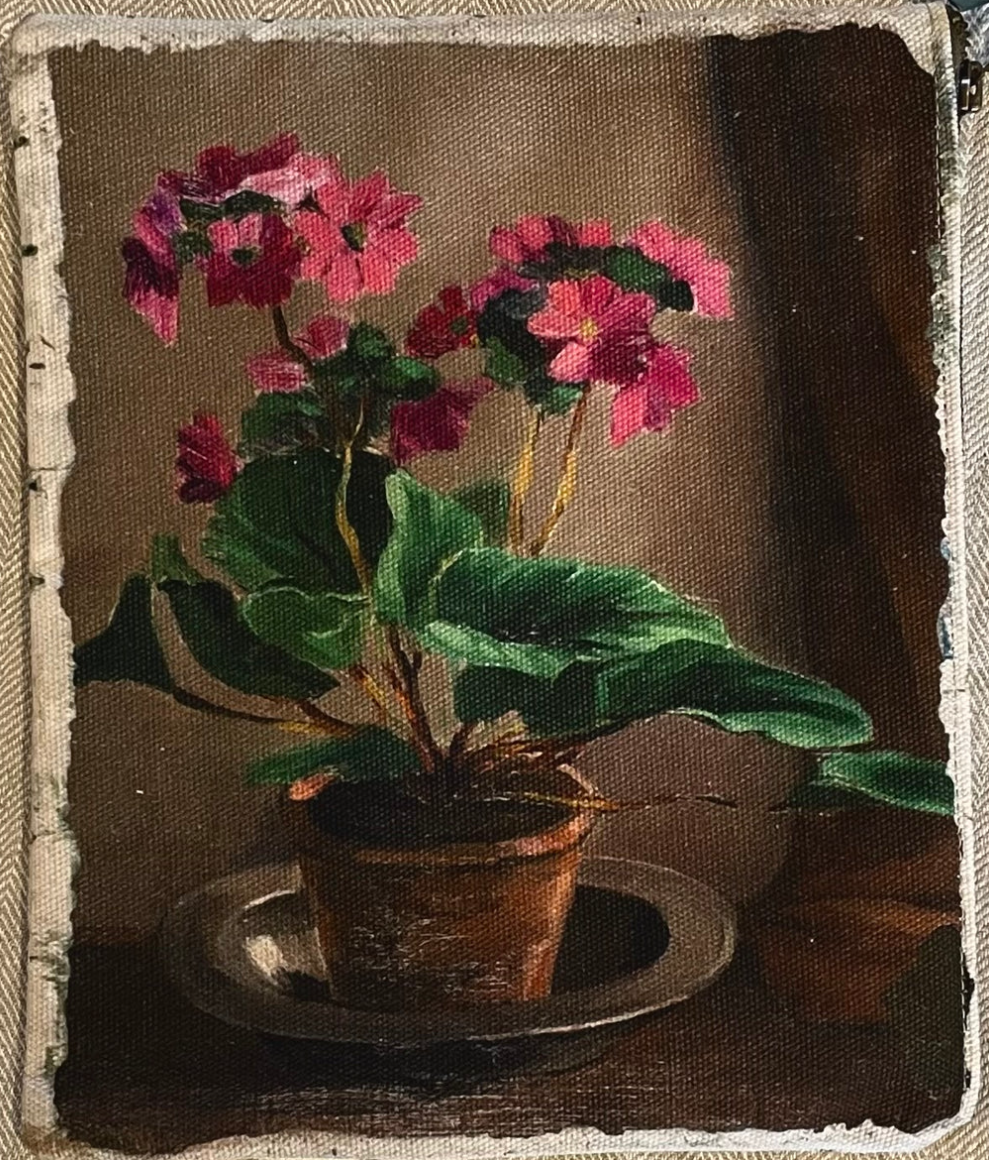 Swarm Canvas Painting Zip Clutch - Pink Geraniums