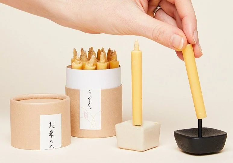 Daiyo Rice Wax Candle Gift Box with 1 Candle Stand-White