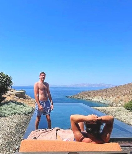 Private pool overlooking Vourni Bay at Odera Tinos