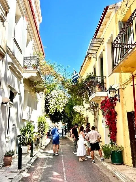 Colourful Plaka neighbourhood in Athens Greece