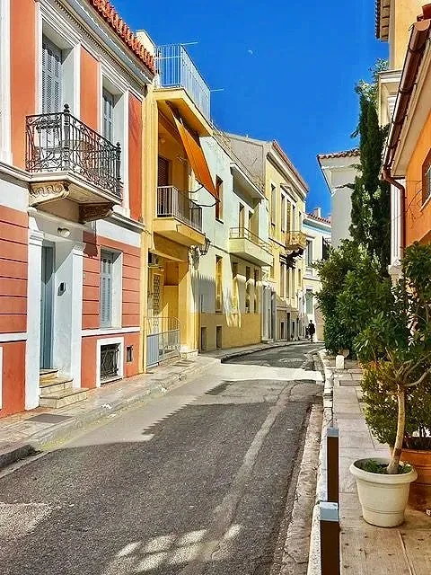 Colourful Plaka neighbourhood in Athens Greece