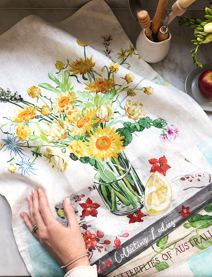 Bespoke Letterpress Native Wildflowers 100% Linen Tea Towel