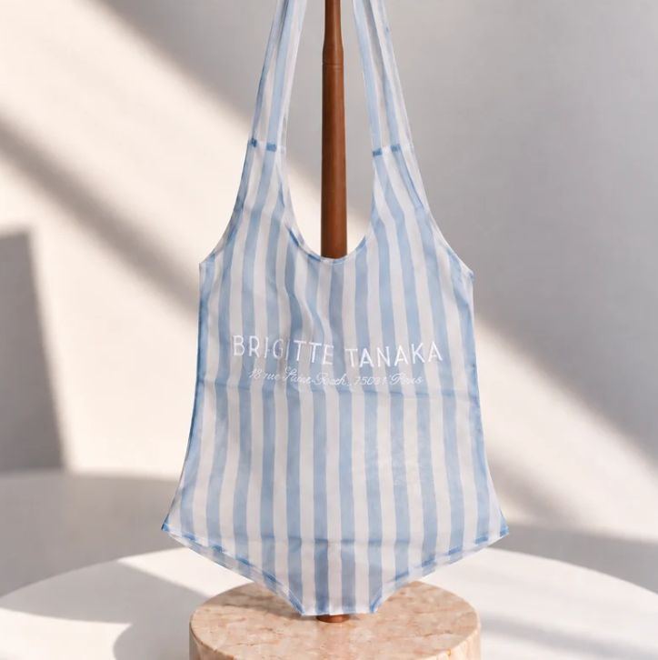 Brigitte Tanaka Bathing Suit Blue Stripes Organza Bag