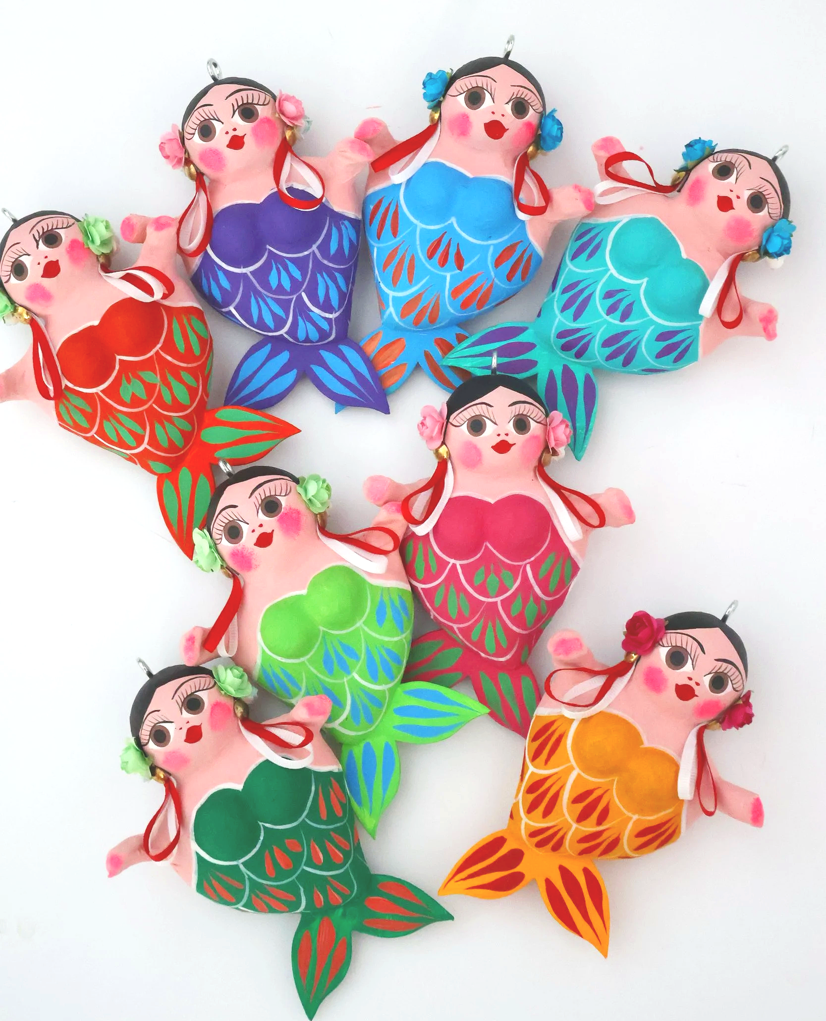 Traditional Mexican Heart Mermaid Ornament Lime