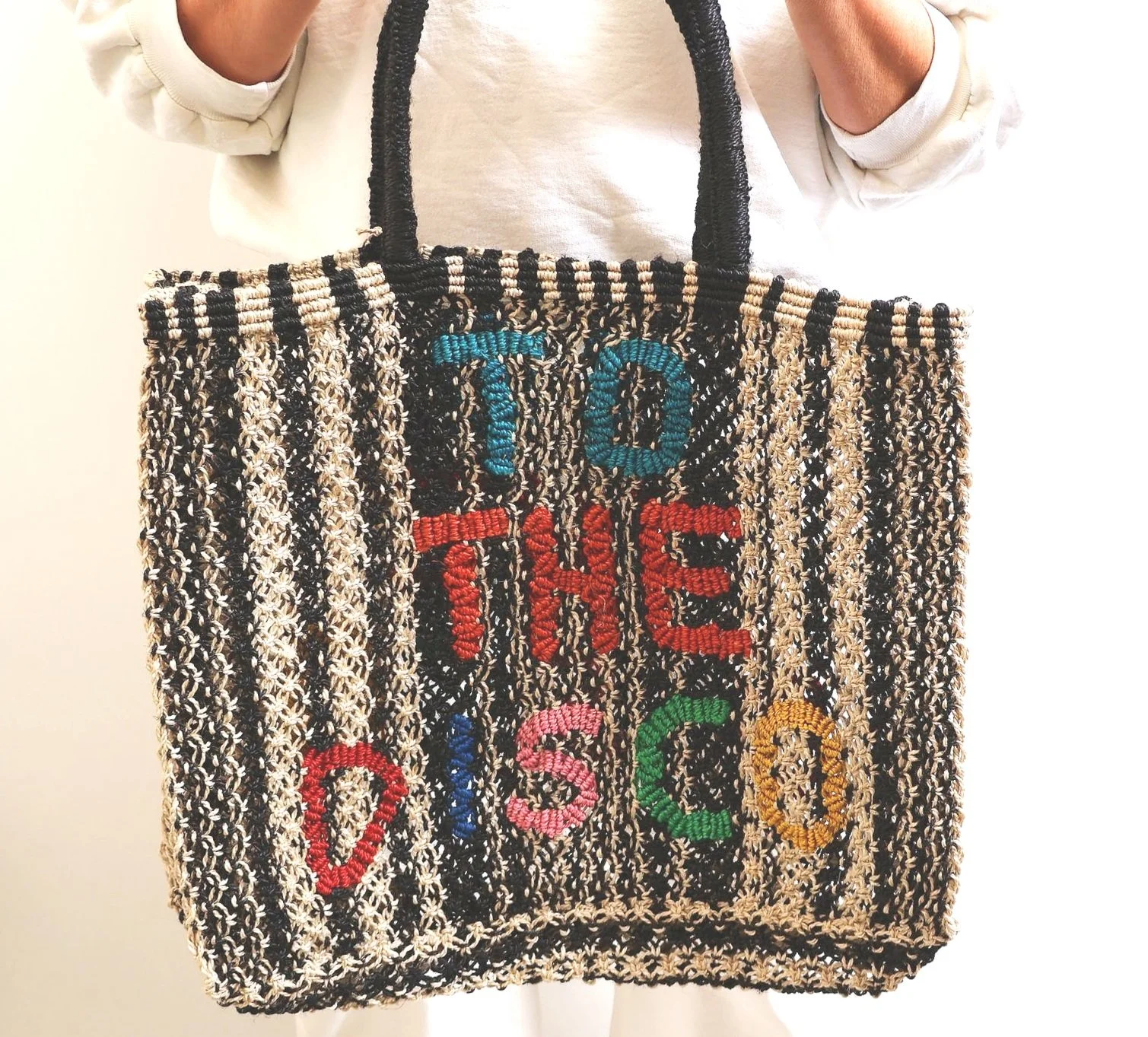 The Jacksons TO THE DISCO Jute Bag- Large Black/Nat Stripe