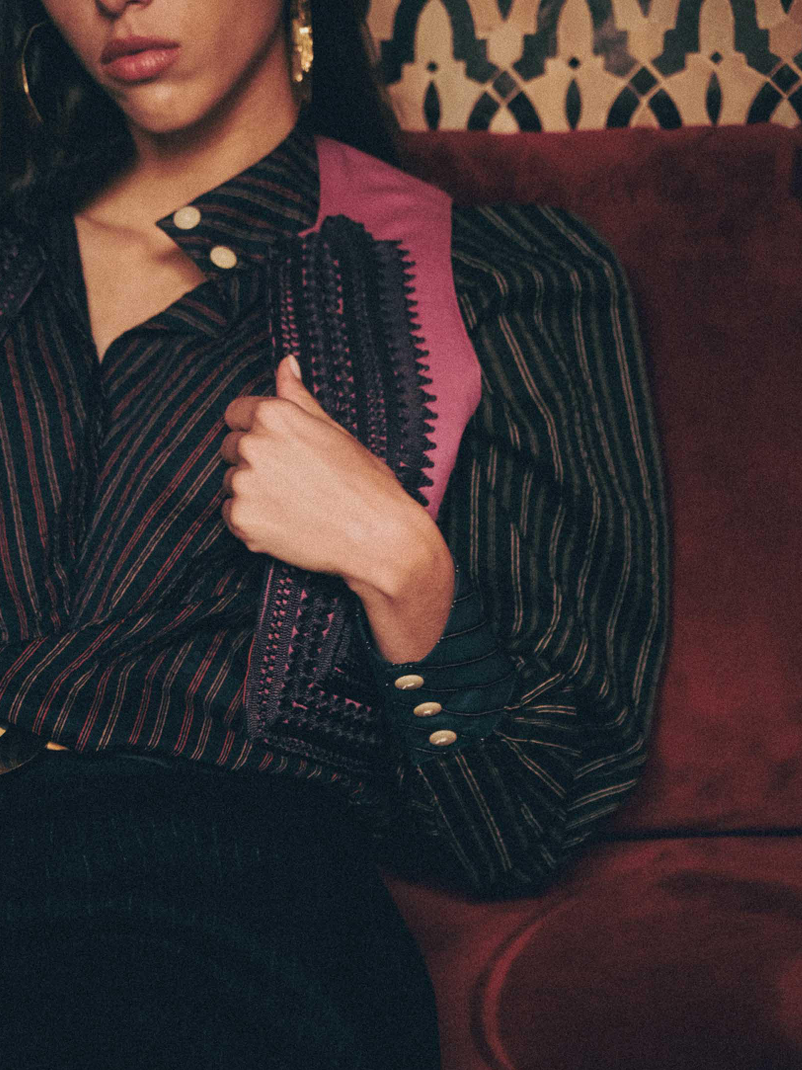 Claramonte Patch Blouse-Navy/Bordeaux Size L