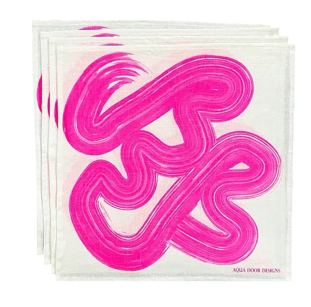 Aqua door Designs Highlighter Pink Graffiti Linen Napkins (Set of 4)