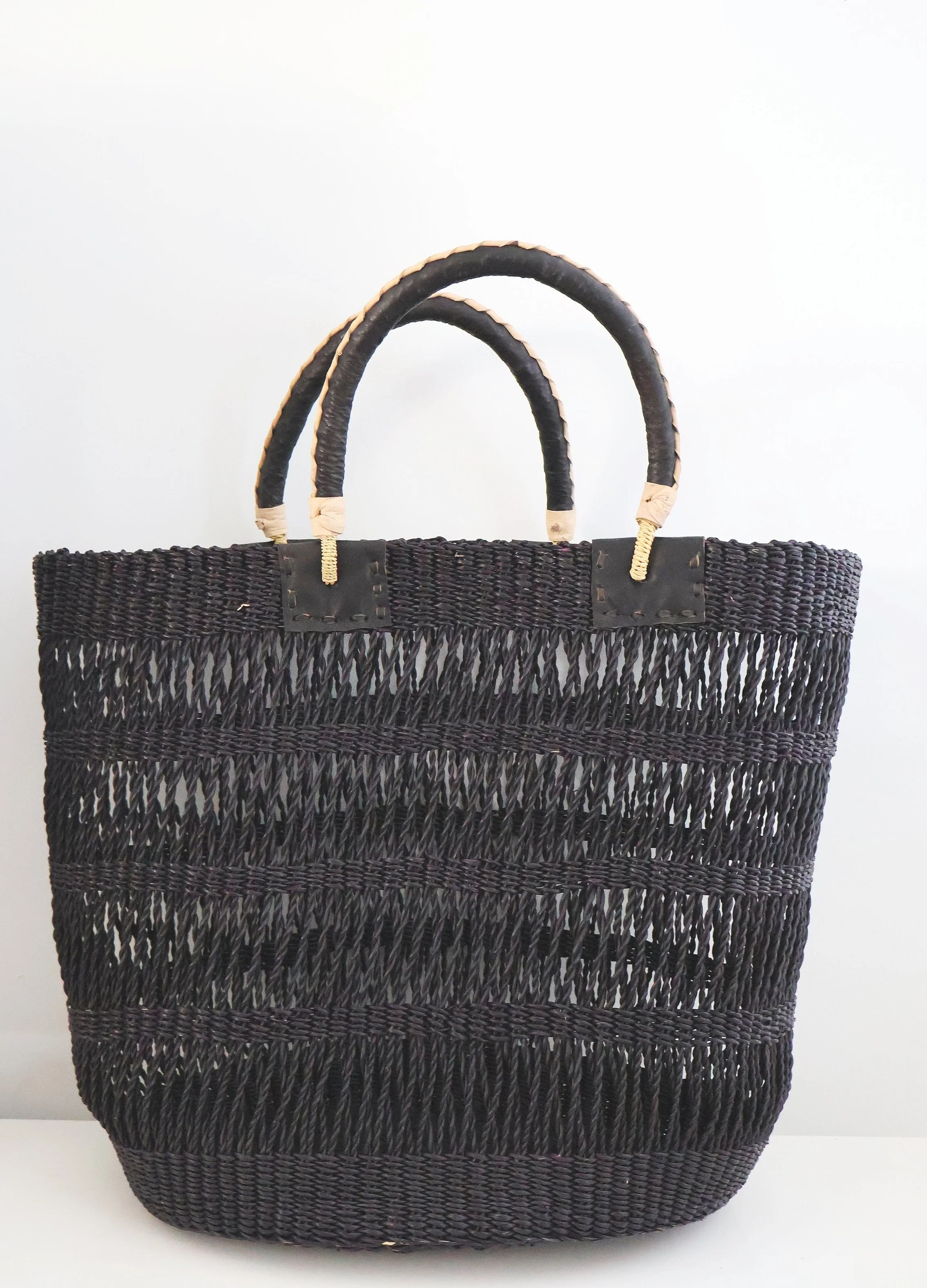 Bolgatanga Handwoven Black Net Basket Bag- XLarge