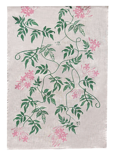 Aqua door Design Green + Pink Jasmine Linen Tea Towel