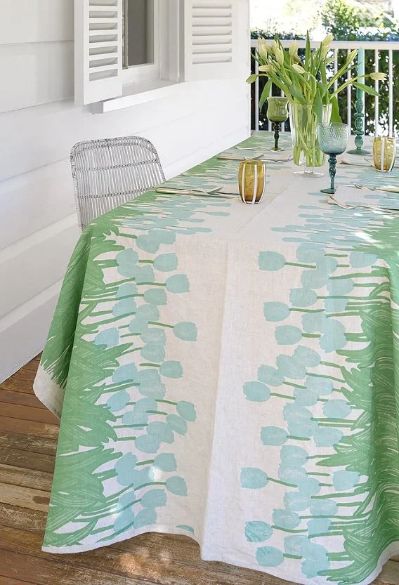 Aqua door Designs Duckegg + Green Tulips Linen Napkins (Set of 4)