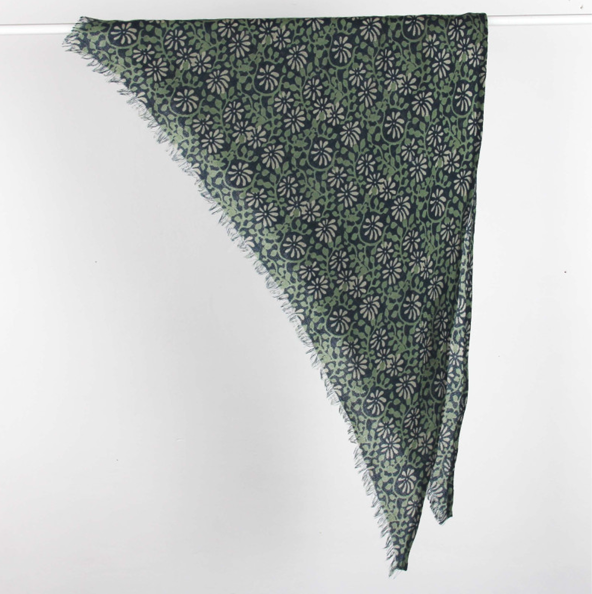 Les Belles Vagabondes Delta Celeste Wool Scarf Green