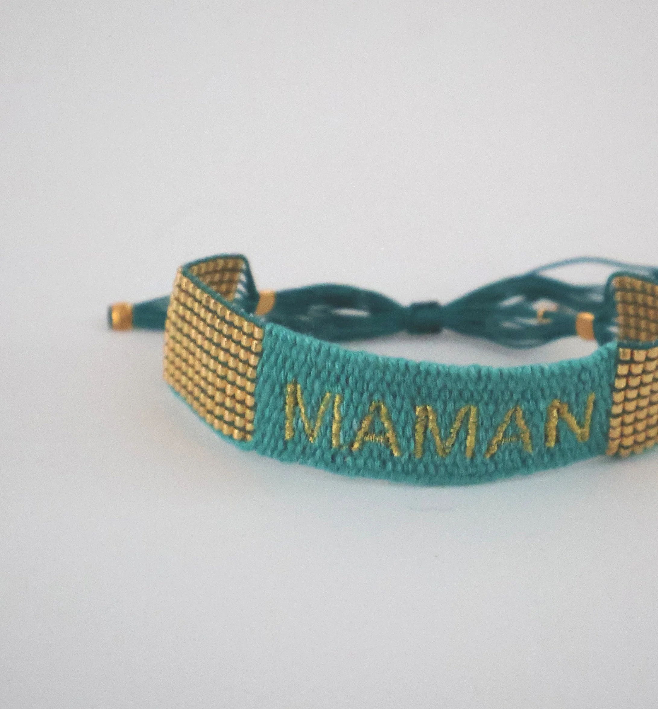Maison Plune  Linen Turquoise Manchette Bracelet-Maman/Mum
