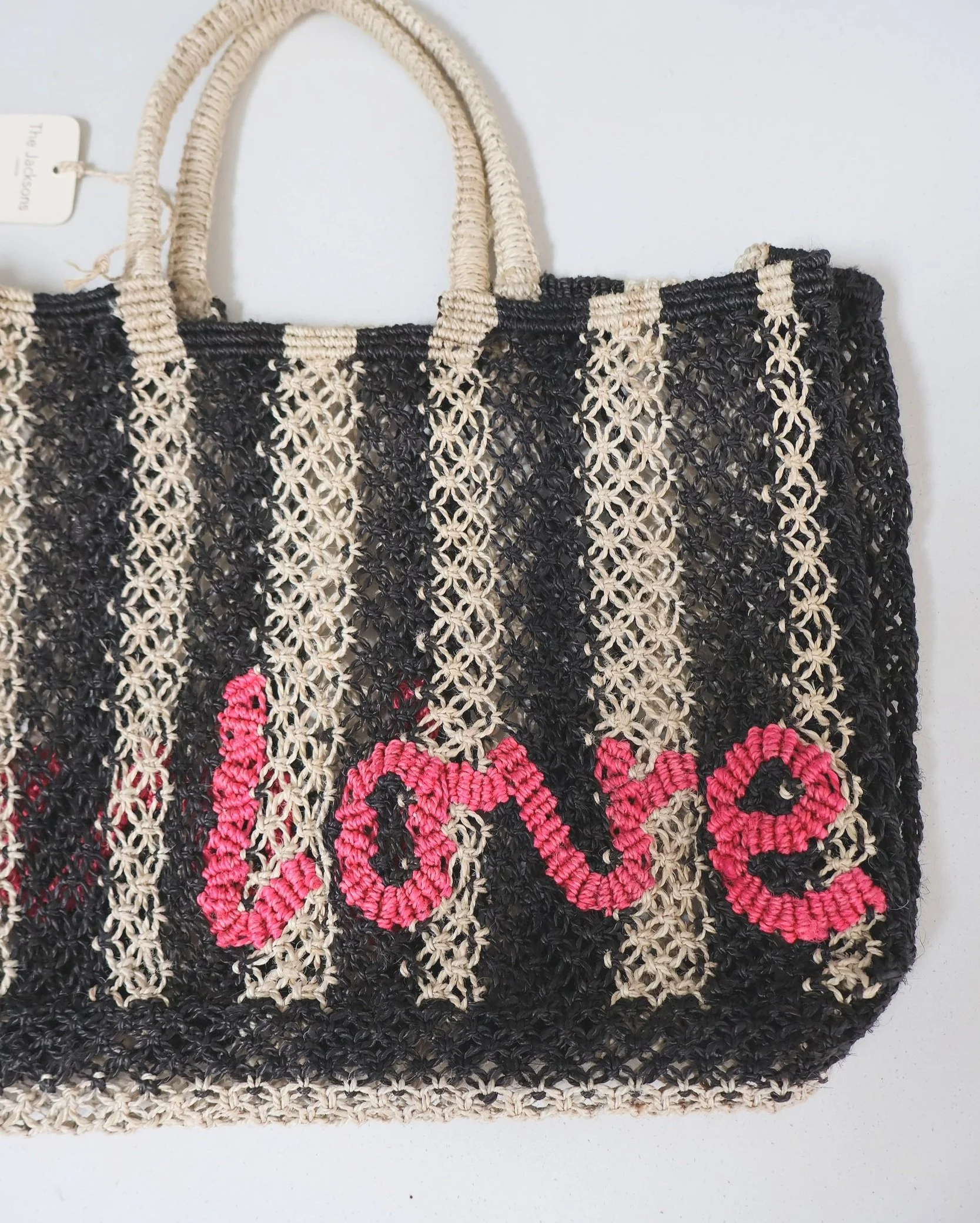 The Jacksons LOVE Jute Bag- Black/Natural/Pink