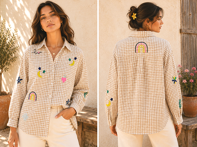 Island Threads Gingham Rainbow Shirt. Medium/Large