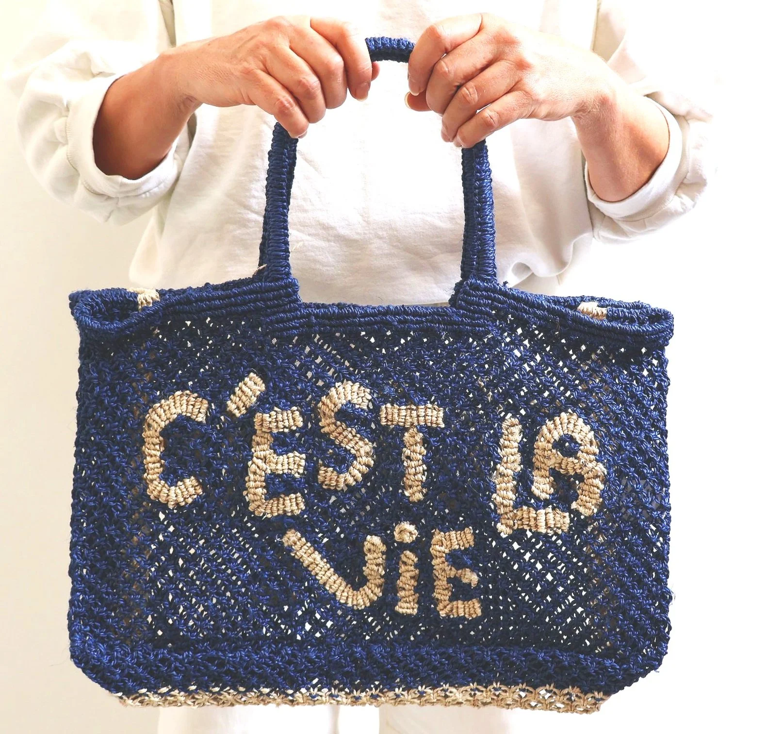 The Jacksons C'EST LA VIE Jute Bag- Indigo/Natural
