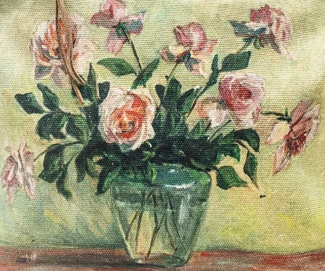Swarm Canvas Painting Zip Clutch - Blush Roses