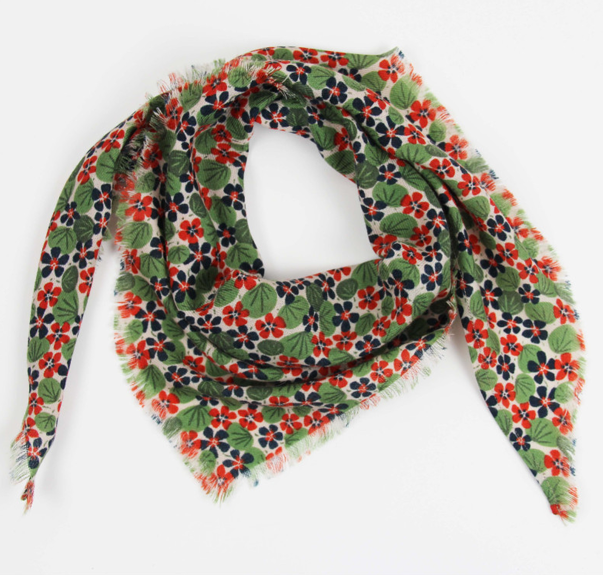 Les Belles Vagabondes Delta Florilège Wool Scarf Marine
