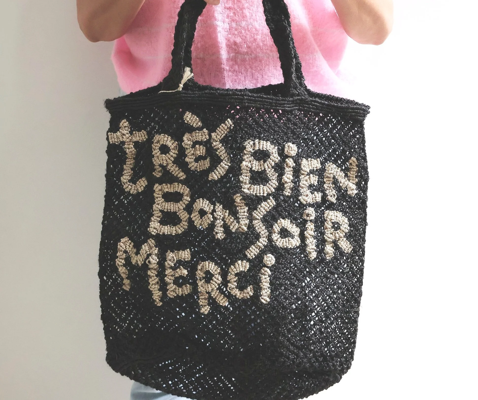The Jacksons TRES BIEN BONSOIR Jute Bag- Black/Natural