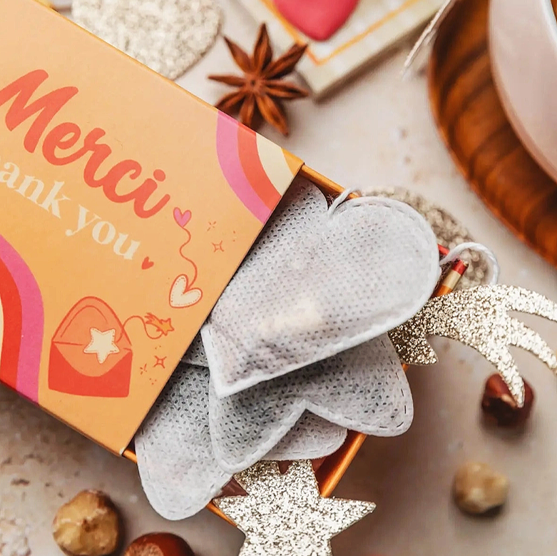 French Tea Heritage Mini Box Thank You – 10 Original Tea Bags in the Shape of Hearts & Stars