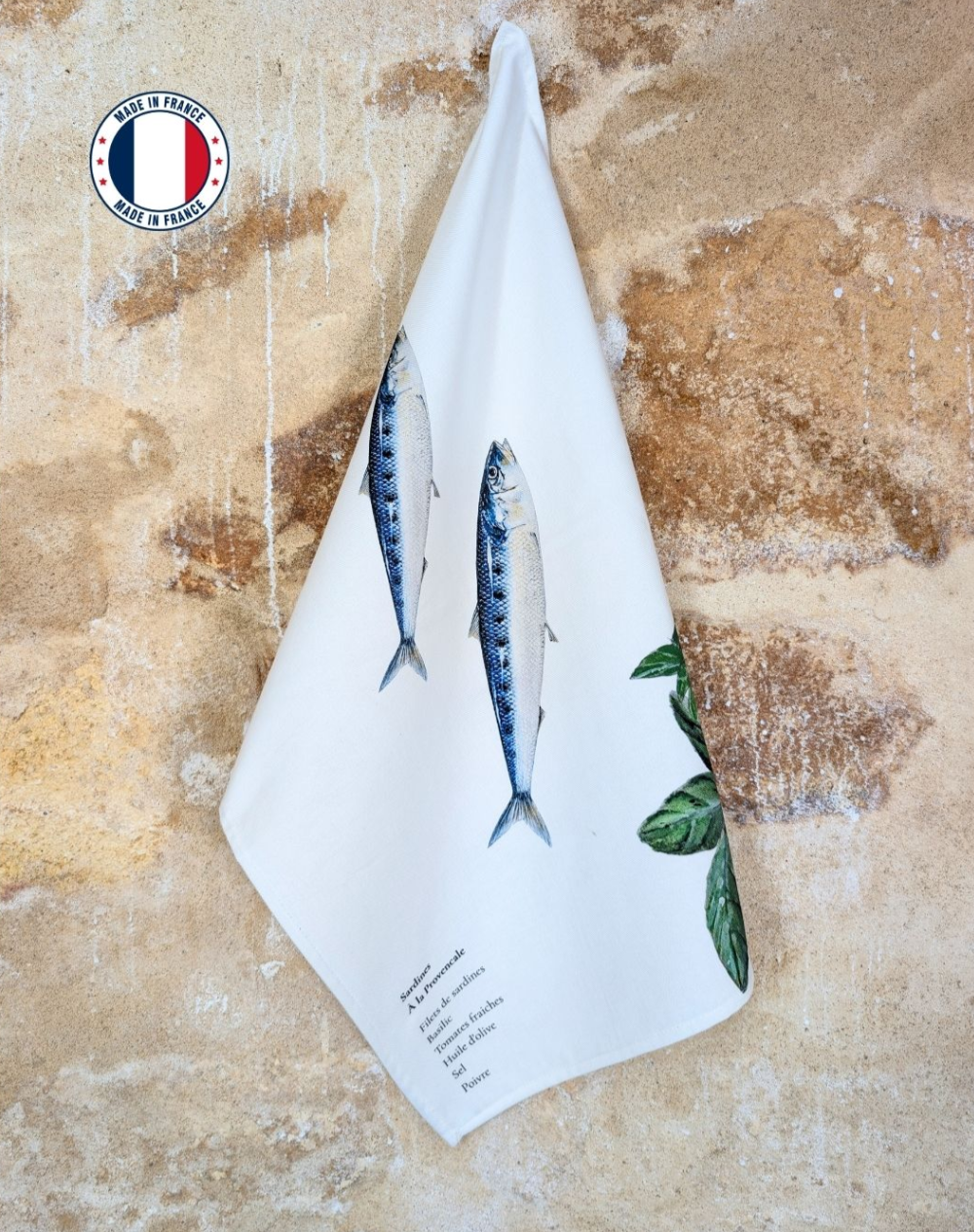 Varek Cotton Tea Towel -Recipe Sardines Provençal Style