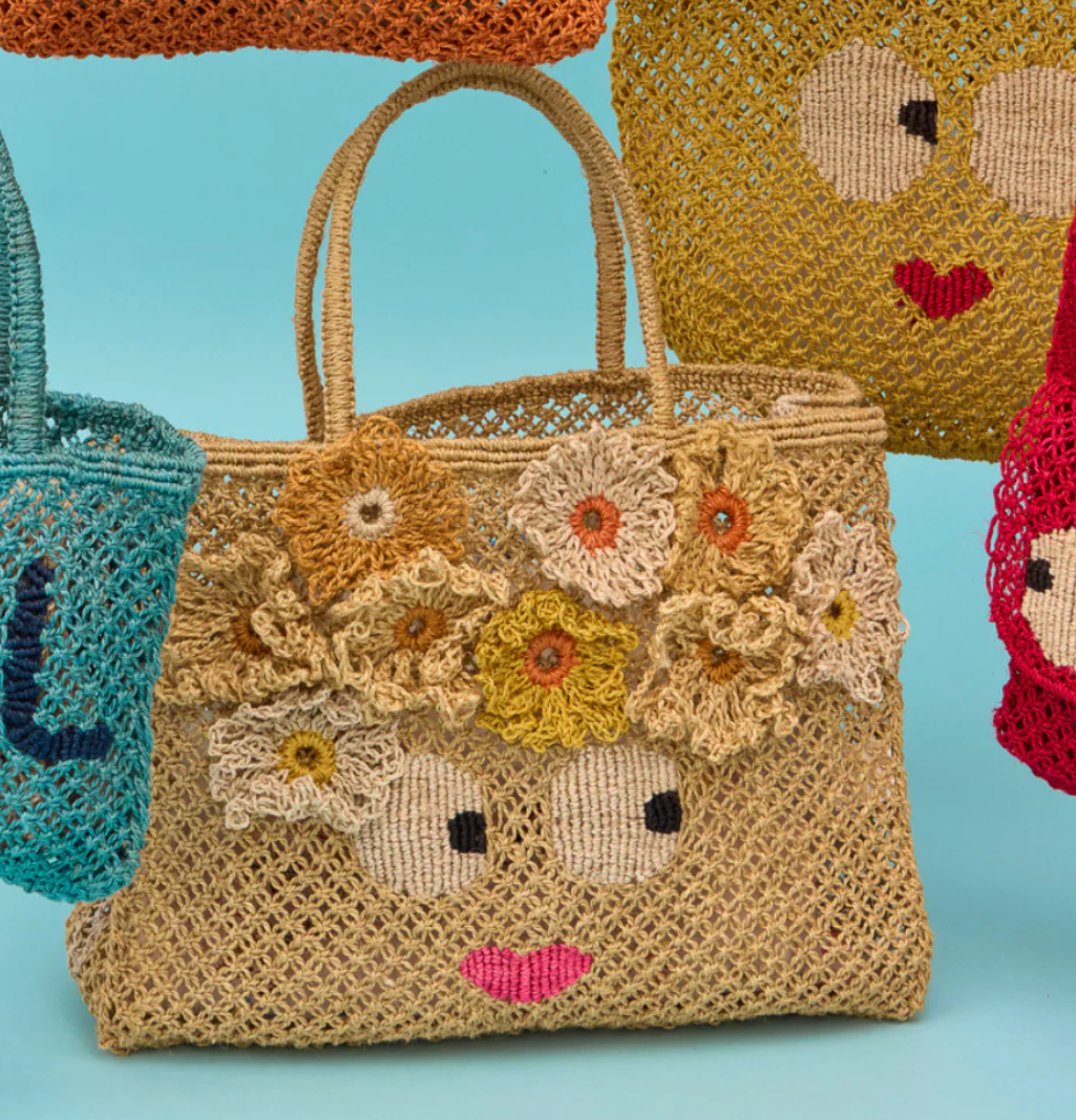 The Jacksons FLOWER FACE Large Jute Bag- Yellow