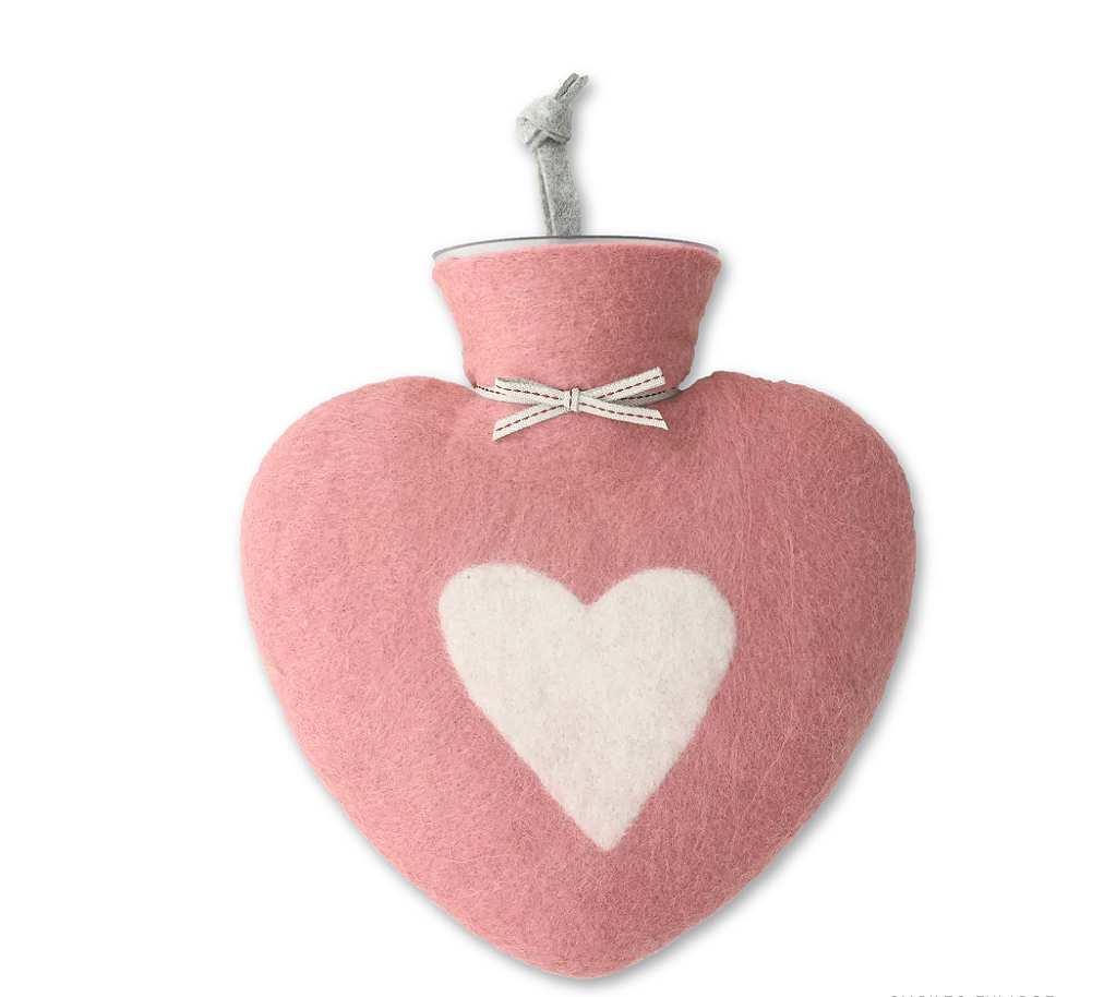 WärmeWunder Heart Hot Water Bottle- Heart Old Rose/White