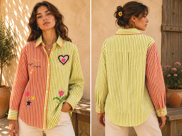 Island Threads Striped Splice Shirt. Medium/Large