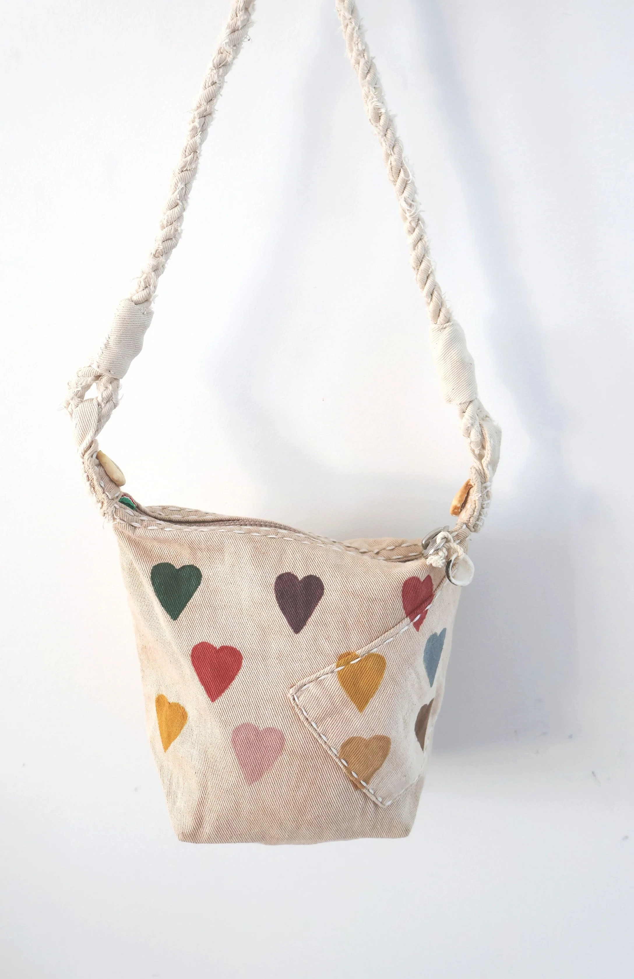 Ali Lamu Small Natural Rainbow Hearts Cross Body