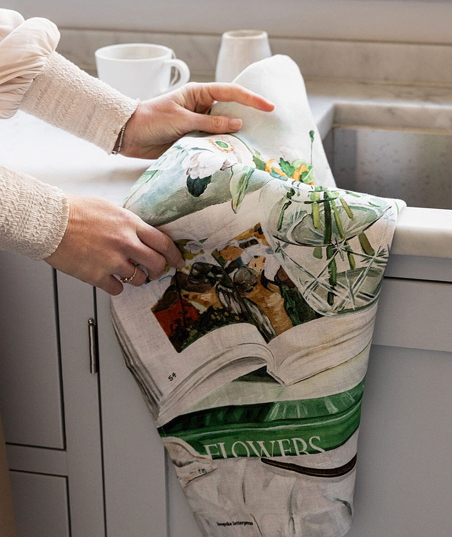 Bespoke Letterpress April Blooms 100% Linen Tea Towel