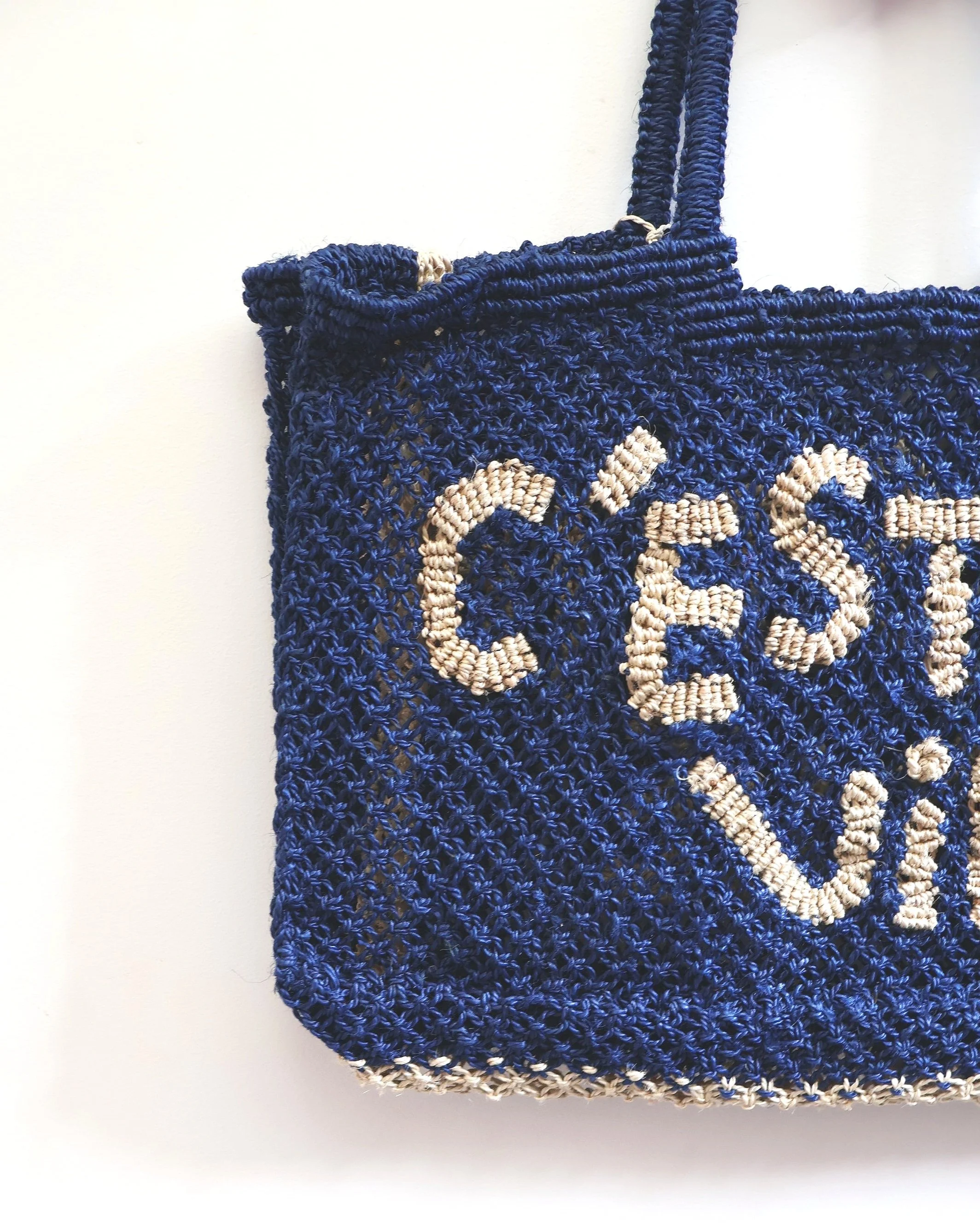 The Jacksons C'EST LA VIE Jute Bag- Indigo/Natural
