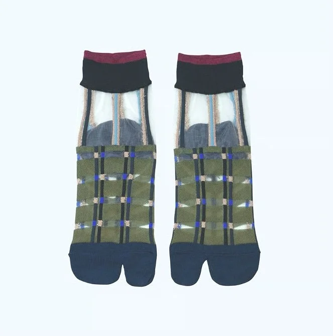 COQ Japanese Socks-Multi Check Khaki