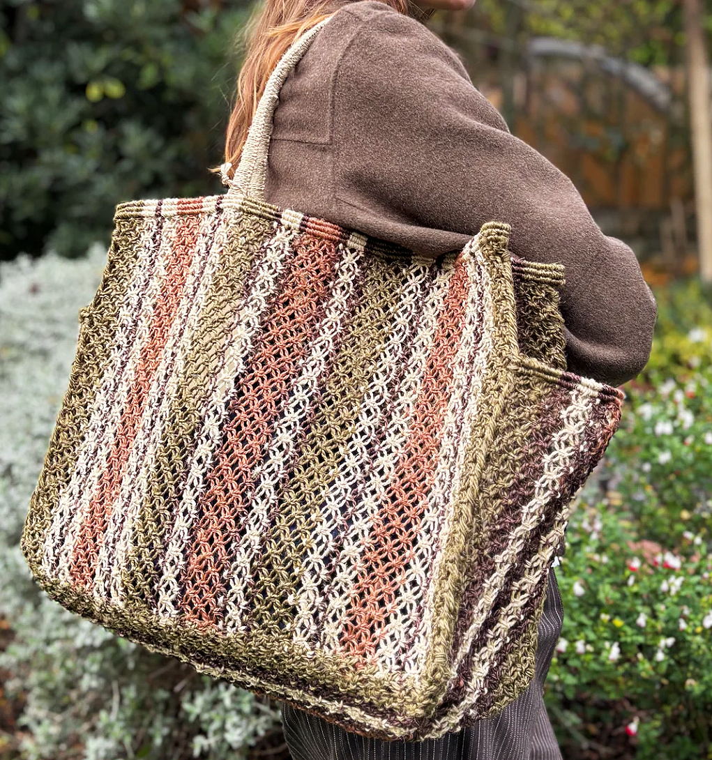 The Jacksons Stripe Jute Bag- Olive Multi