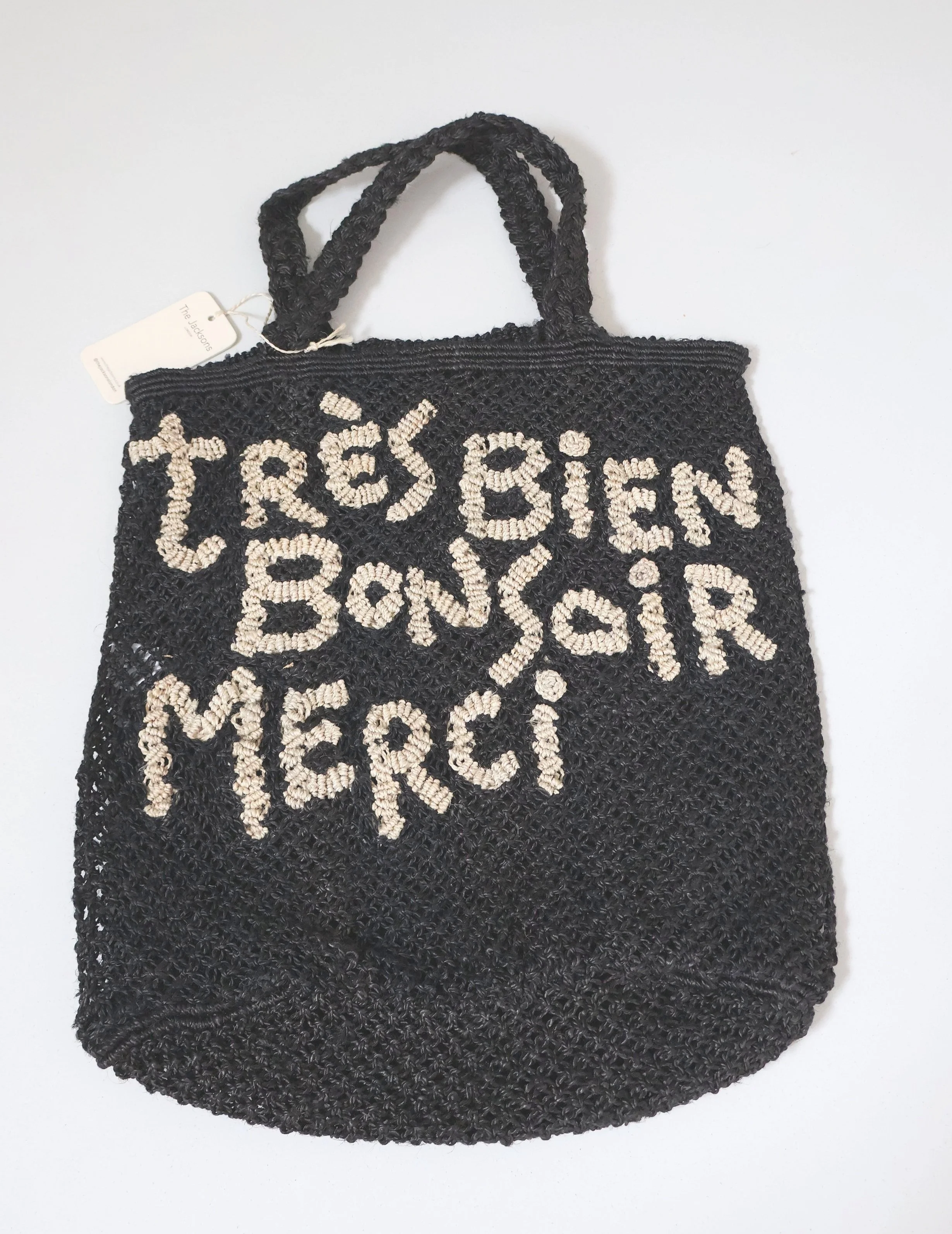 The Jacksons TRES BIEN BONSOIR Jute Bag- Black/Natural