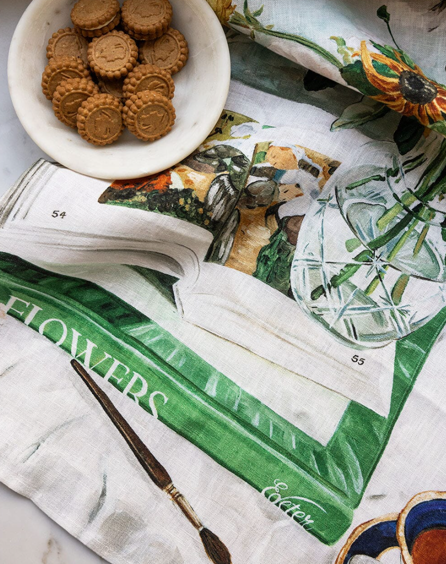 Bespoke Letterpress April Blooms 100% Linen Tea Towel