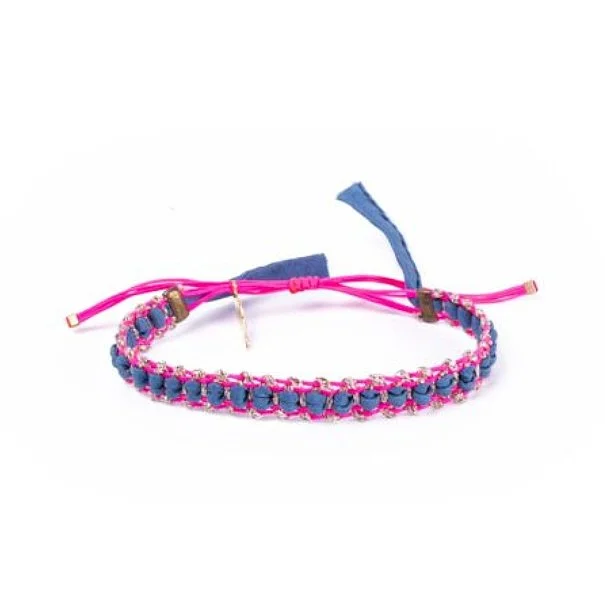 Maison Plune Silk Gitane Bracelet-Blue Jean/Pink