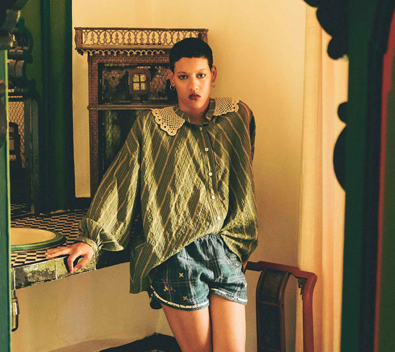 Claramonte Embroidered Shorts-Green Large 12