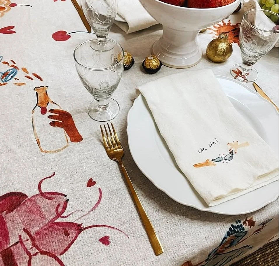 Dinette "Oh Christmas Fizz " Linen Tea Towel