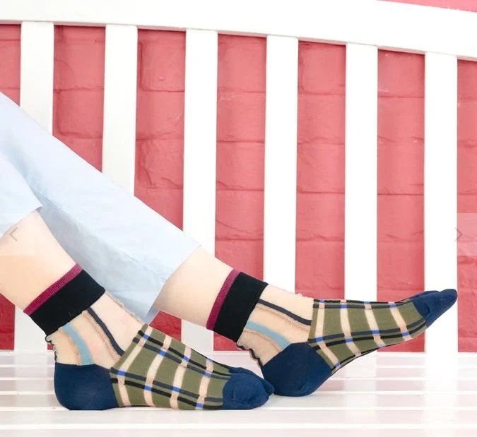 COQ Japanese Socks-Multi Check Khaki