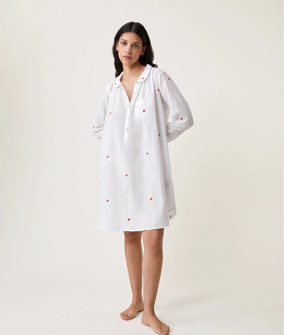 Scarlette Ateliers Calie nightgown -Red heart embroidery