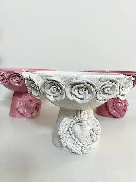 Elizabetta Carli Pedestal Bowl with Roses-Aubergine