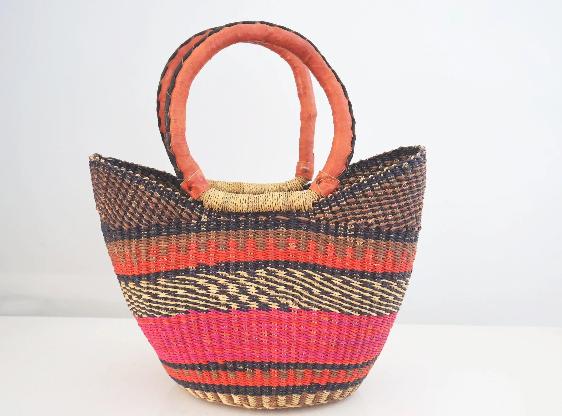 Bolgatanga Handwoven Colourful UShopper Basket- Small #3