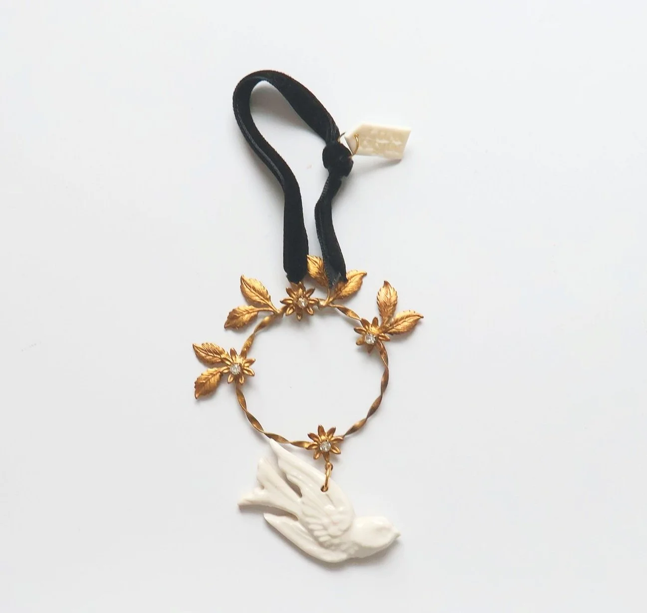 Nikki Witt Xmas Brass & Ceramic Halo Swallow Large Decoration