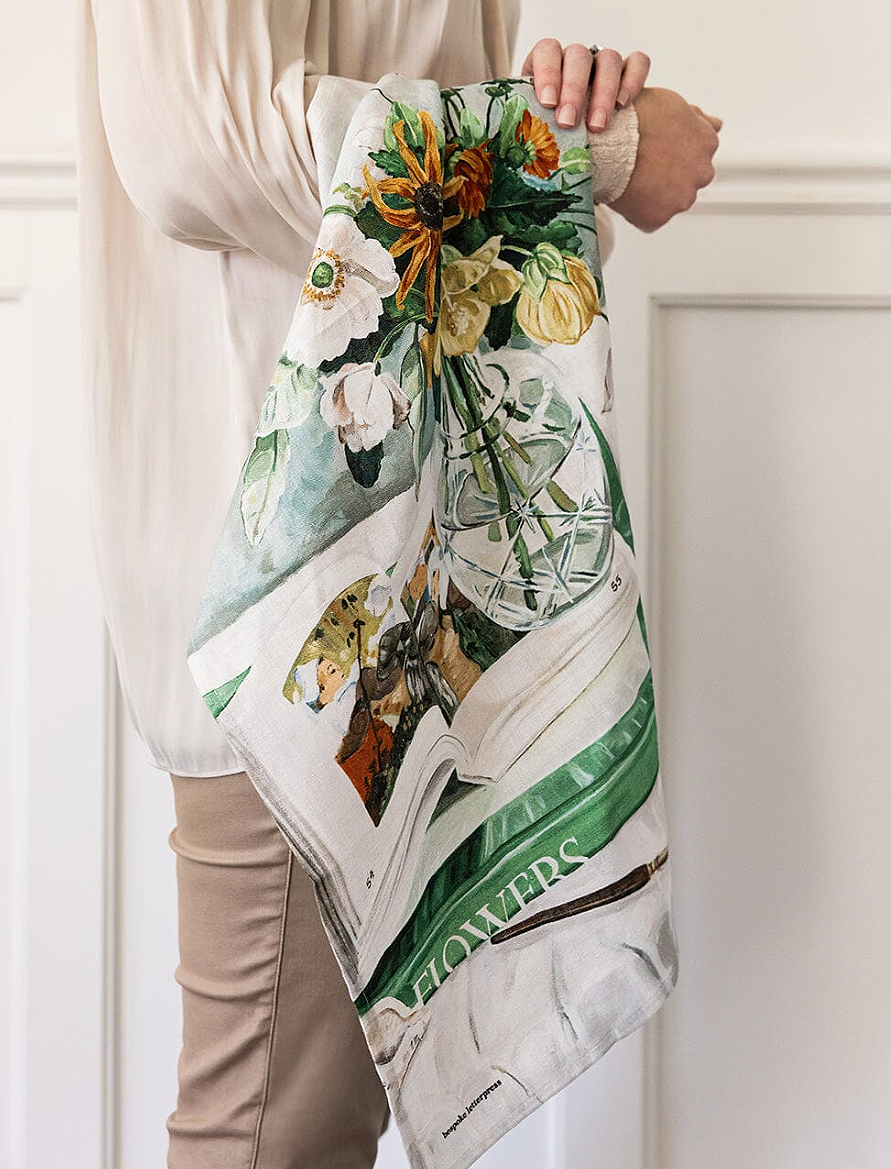 Bespoke Letterpress April Blooms 100% Linen Tea Towel