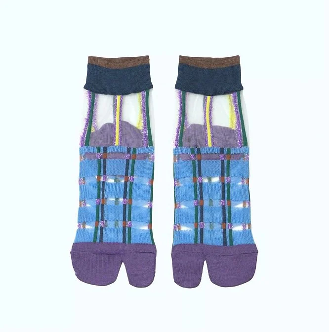 COQ Japanese Socks-Multi Check Blue