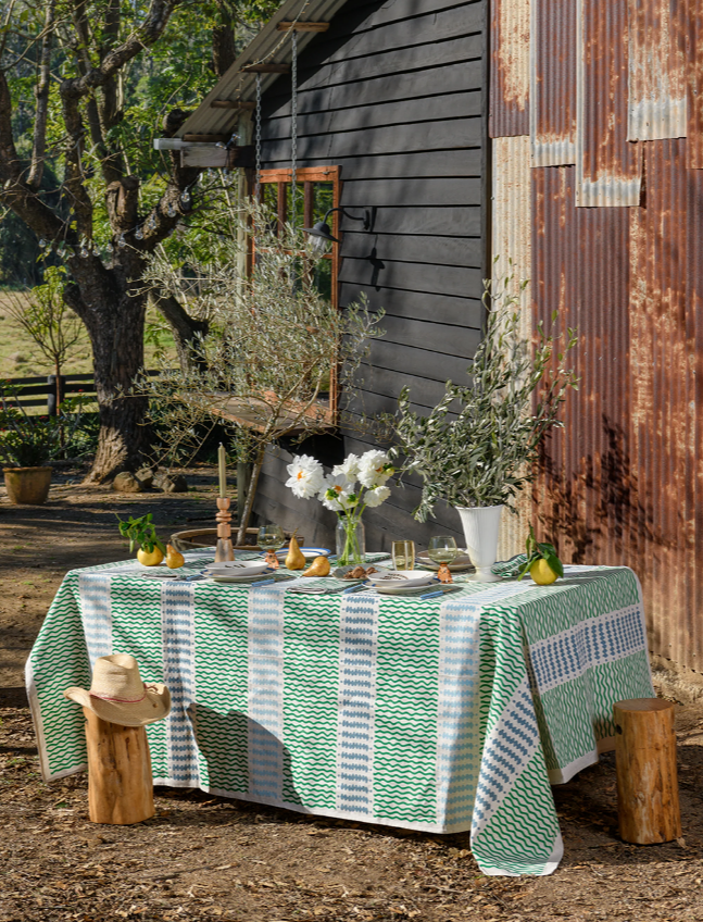 Aqua door Designs Green + Blue Barley Twist Barley Twist Linen Tablecloth