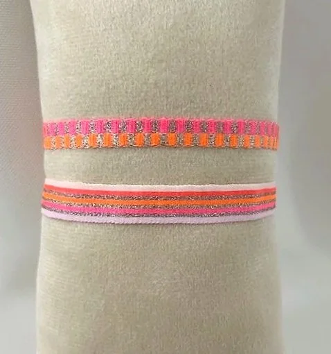 Leju Handwoven Metallic Thread Bracelet -Set of 2 Neon Pinks