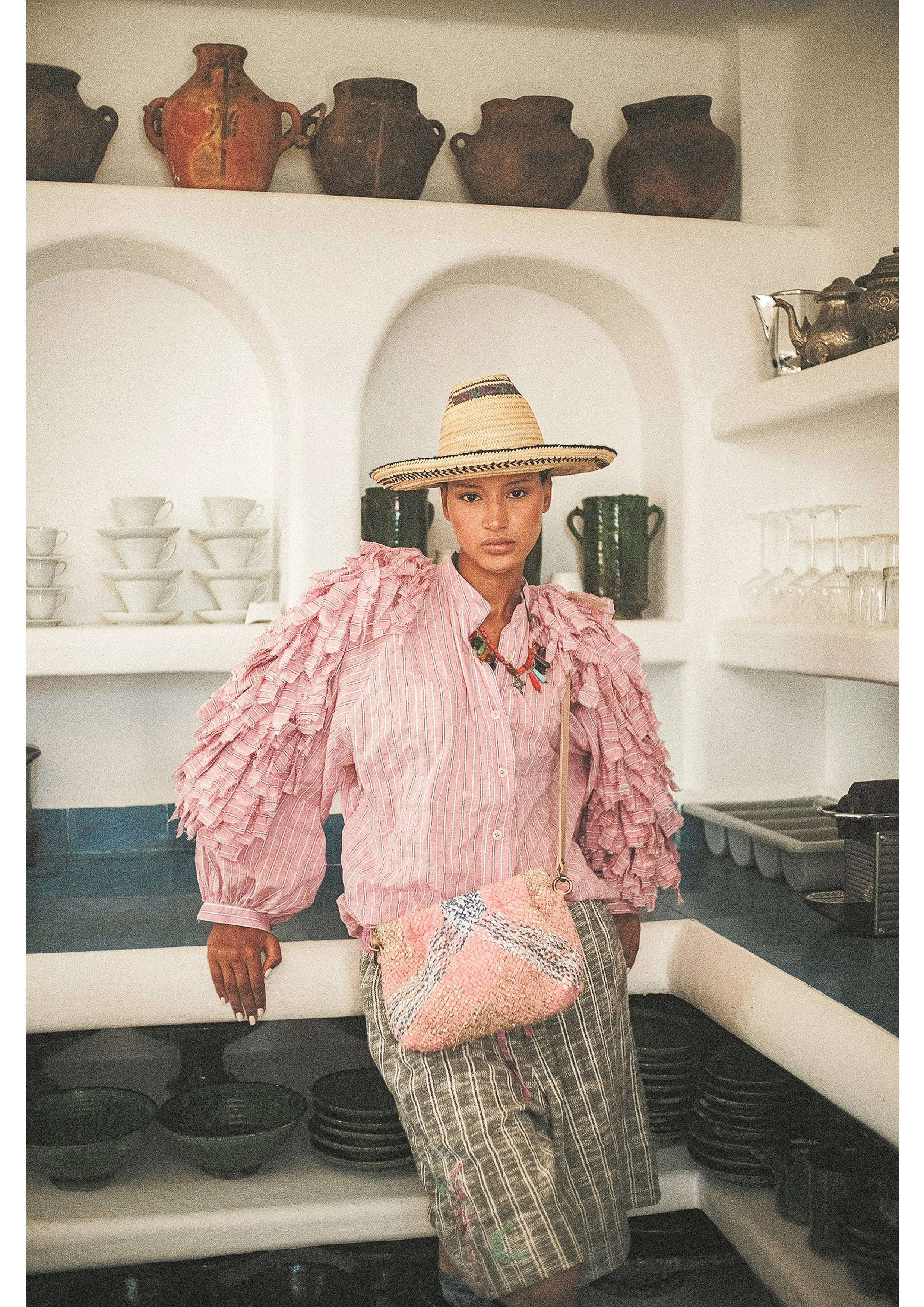 Claramonte Birds Blouse-Pink Stripe O/S