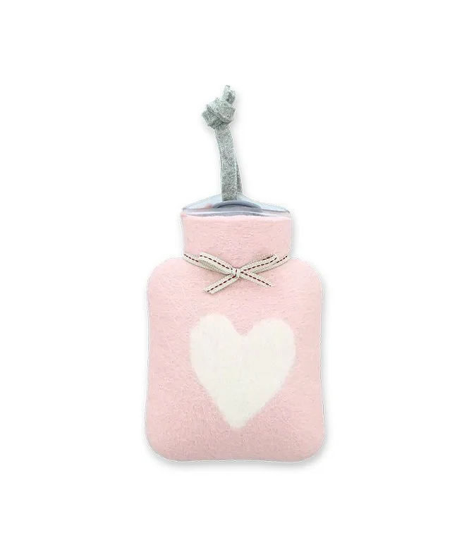 WärmeWunder Small Hot Water Bottle- Heart Dusty Rose/White