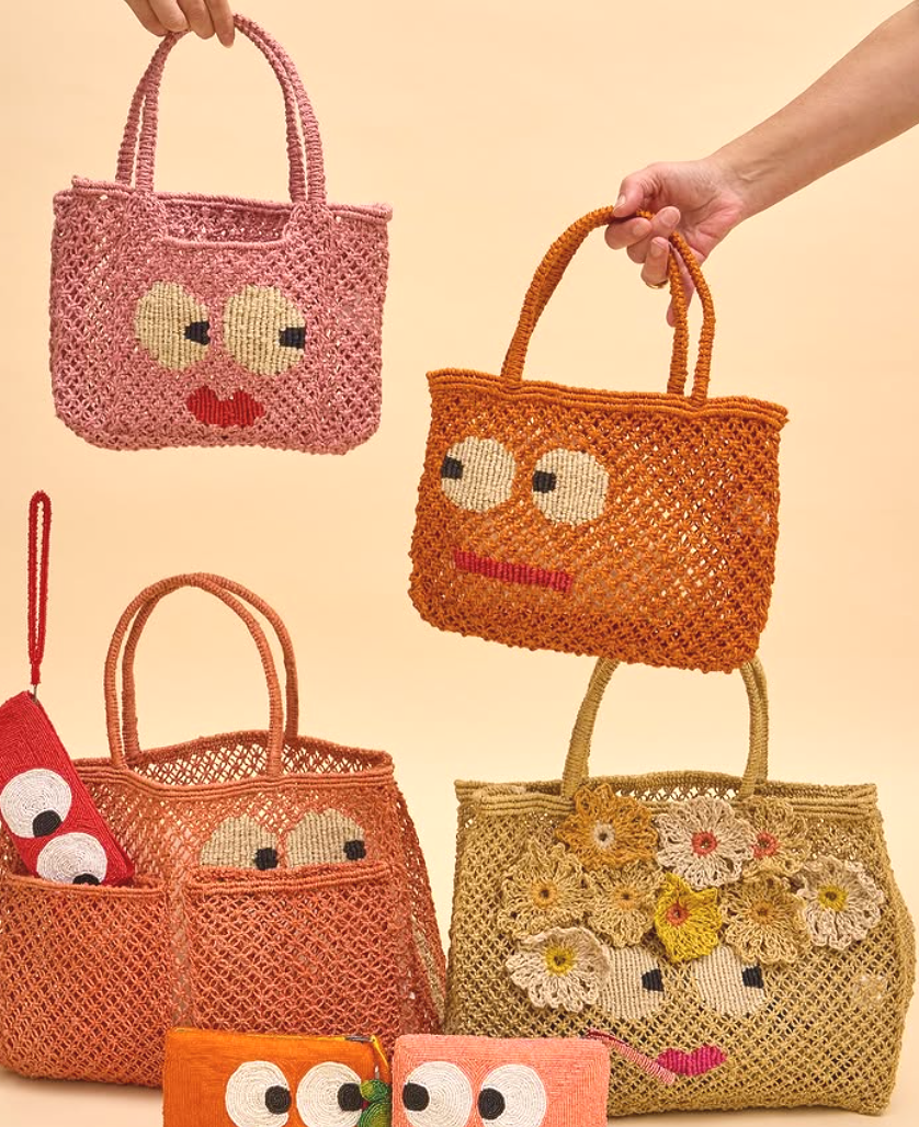 The Jacksons BIG EYES Lola Jute Bag- Raspberry