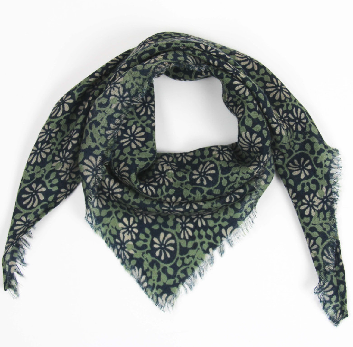 Les Belles Vagabondes Delta Celeste Wool Scarf Green